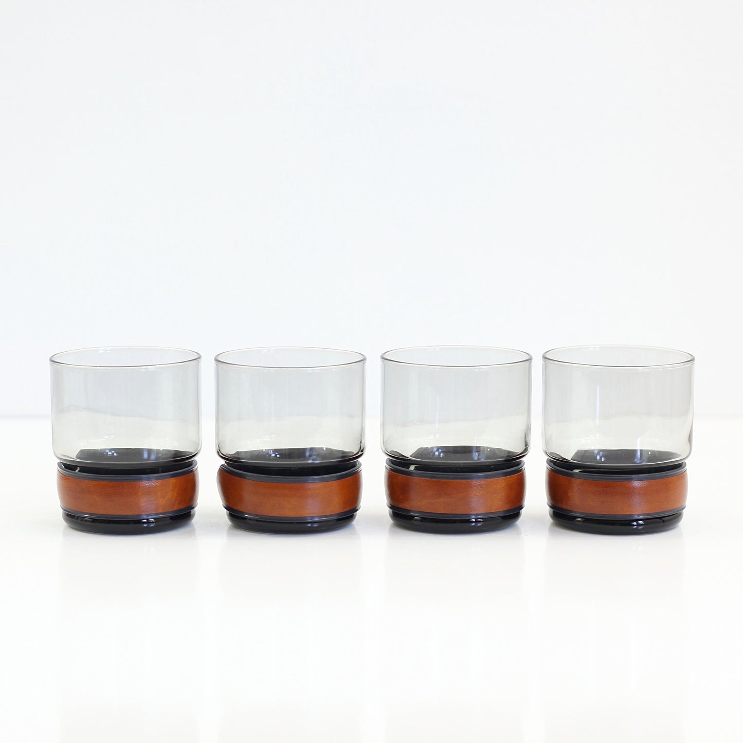 SOLD - Mid Century Smoke Gray Glasses with Faux Leather Bands