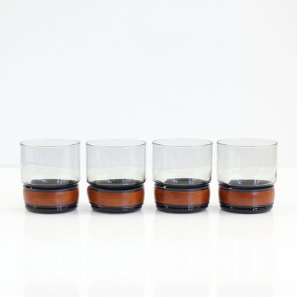 SOLD - Mid Century Smoke Gray Glasses with Faux Leather Bands