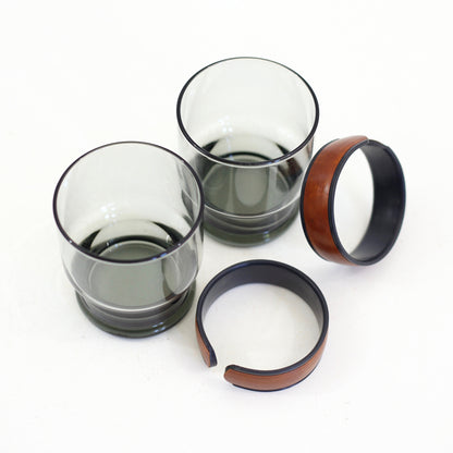 SOLD - Mid Century Smoke Gray Glasses with Faux Leather Bands