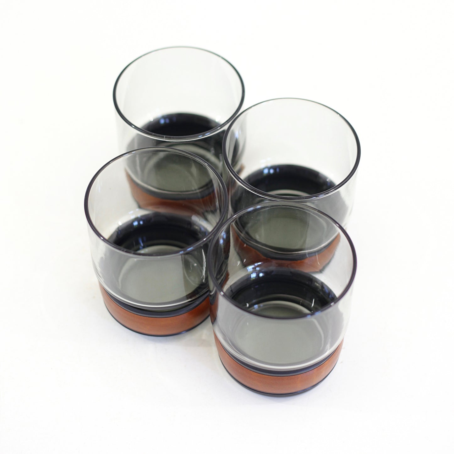 SOLD - Mid Century Smoke Gray Glasses with Faux Leather Bands