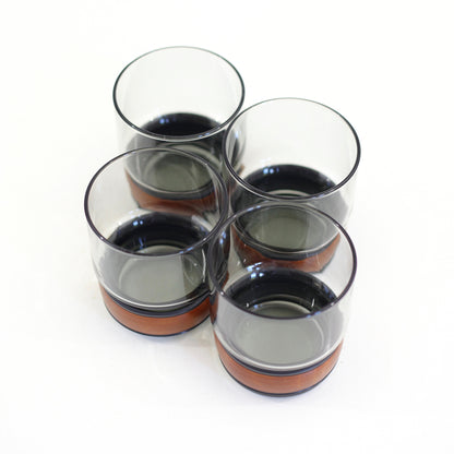 SOLD - Mid Century Smoke Gray Glasses with Faux Leather Bands