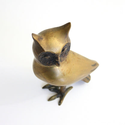 SOLD - Mid Century Modern Brass Owl Figurine / Vintage Brass Owl Decor
