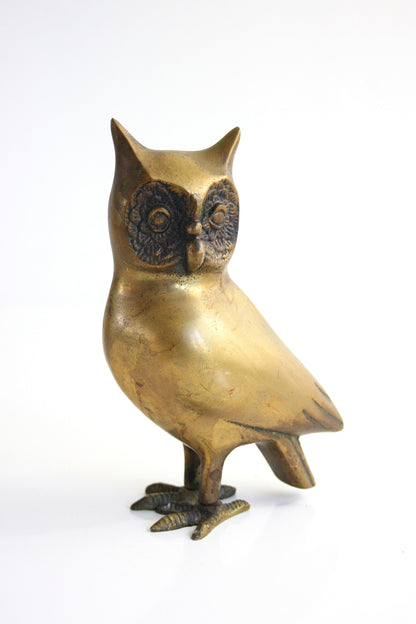 SOLD - Mid Century Modern Brass Owl Figurine / Vintage Brass Owl Decor