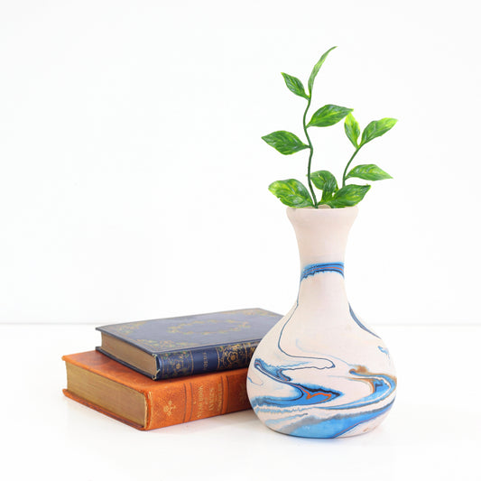 SOLD - Vintage Nemadji Pottery Blue Swirl Vase
