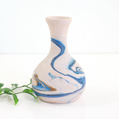 SOLD - Vintage Nemadji Pottery Blue Swirl Vase