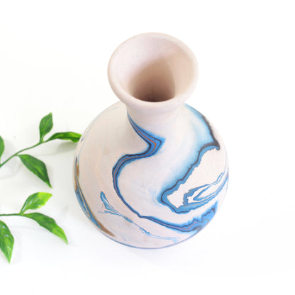 SOLD - Vintage Nemadji Pottery Blue Swirl Vase