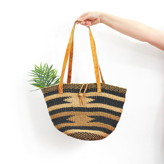 SOLD - Vintage Southwestern Sisal & Leather Market Bag