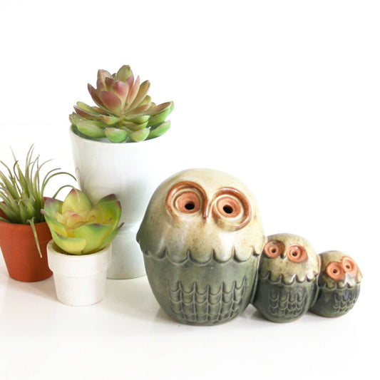 SOLD - Vintage Stoneware California Pottery Owls
