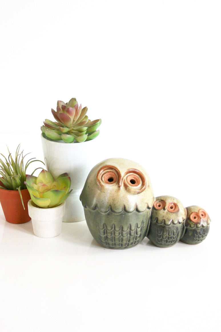 SOLD - Vintage Stoneware California Pottery Owls