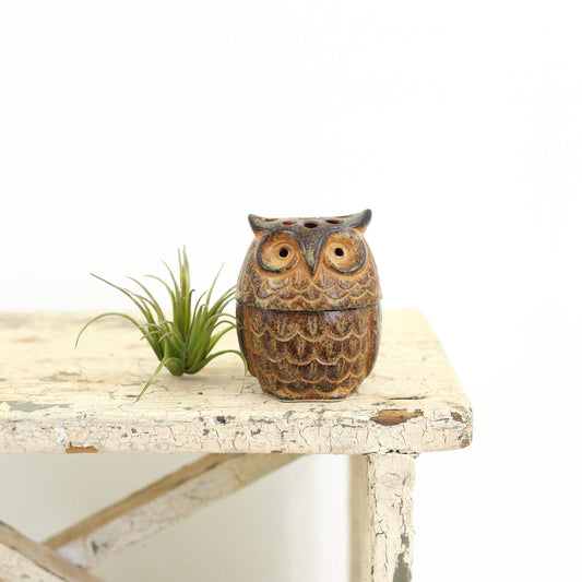 SOLD - Vintage Stoneware Owl Incense Holder