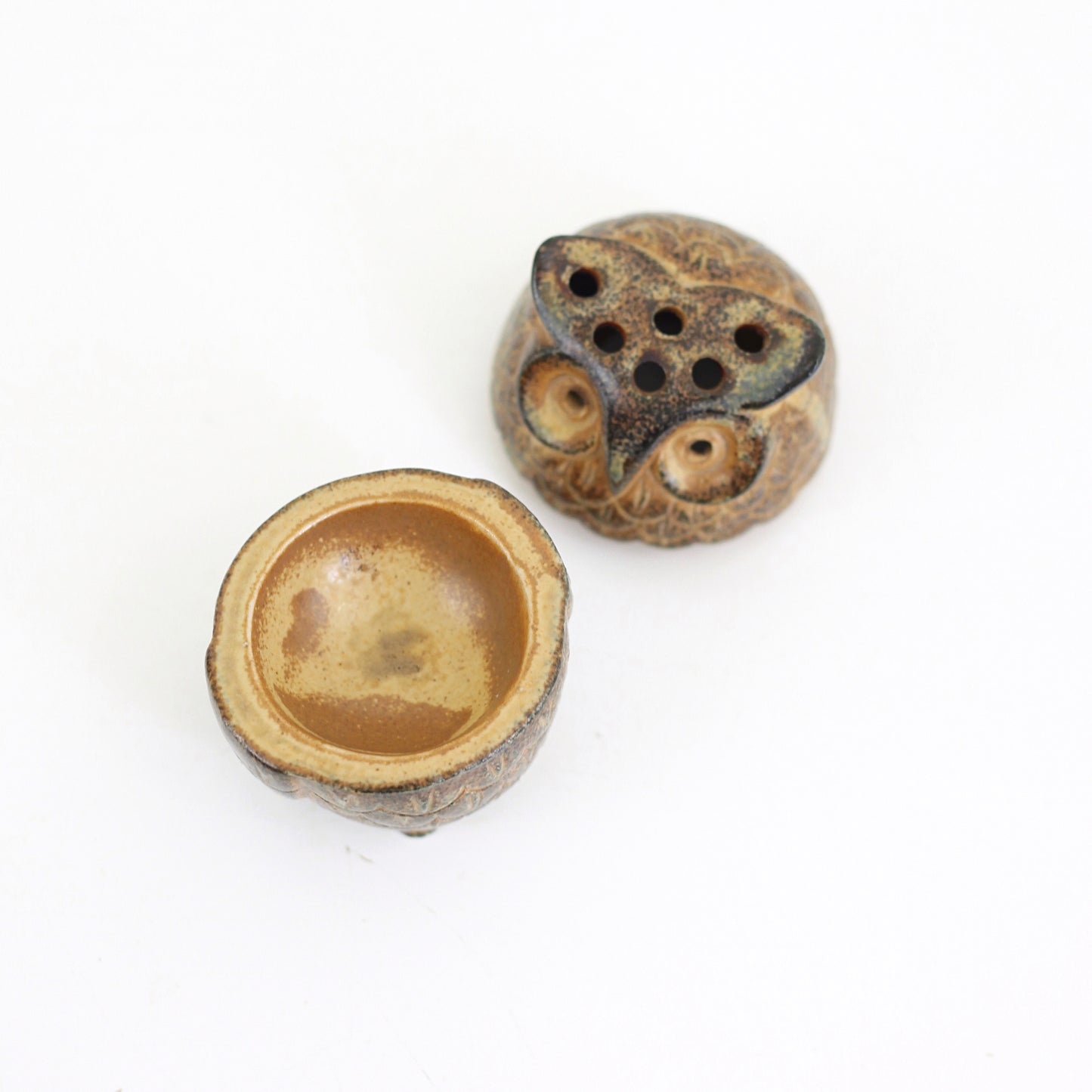 SOLD - Vintage Stoneware Owl Incense Holder