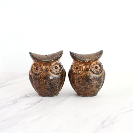 SOLD - Vintage Stoneware Owl Salt and Pepper Shakers