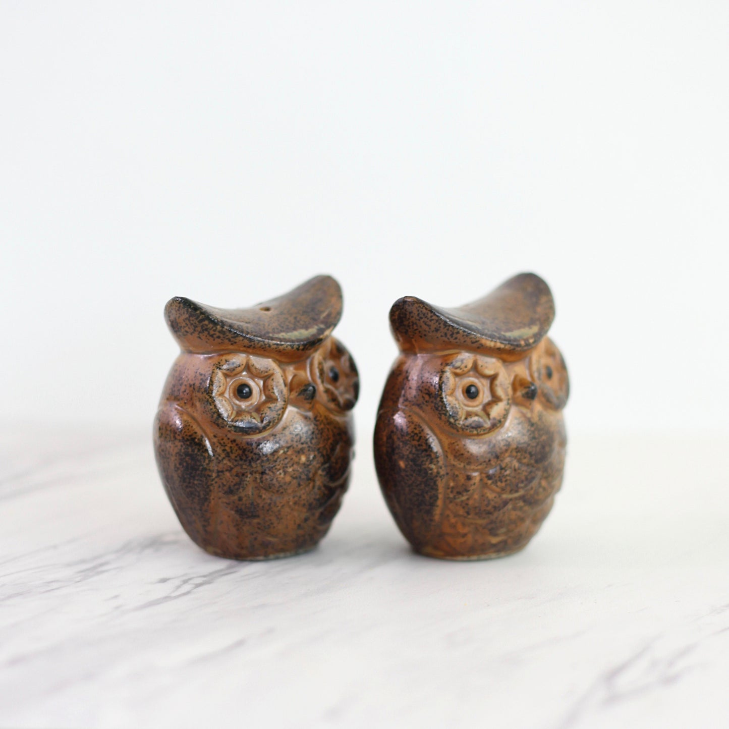 SOLD - Vintage Stoneware Owl Salt and Pepper Shakers