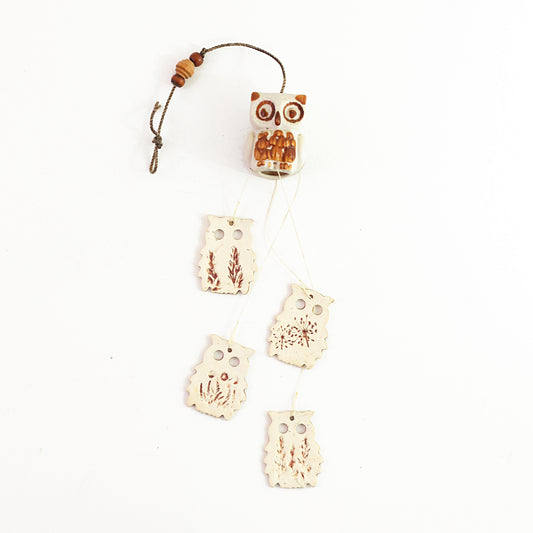 SOLD - Vintage Stoneware Owl Wind Chimes