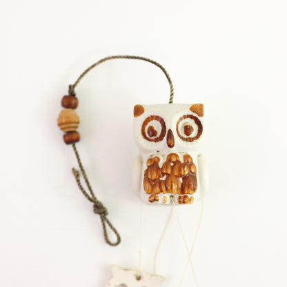 SOLD - Vintage Stoneware Owl Wind Chimes
