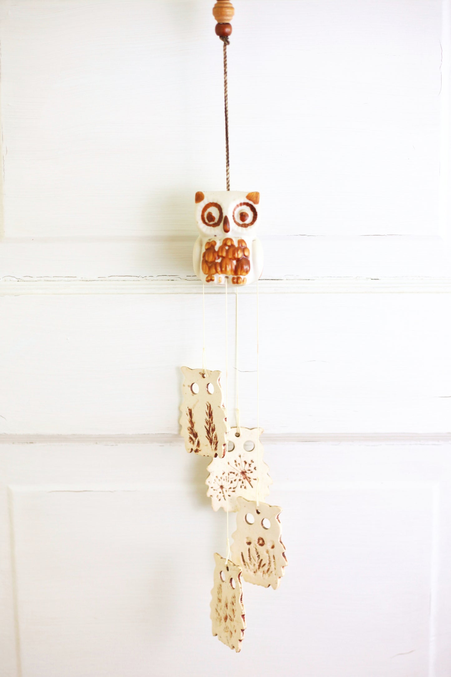 SOLD - Vintage Stoneware Owl Wind Chimes