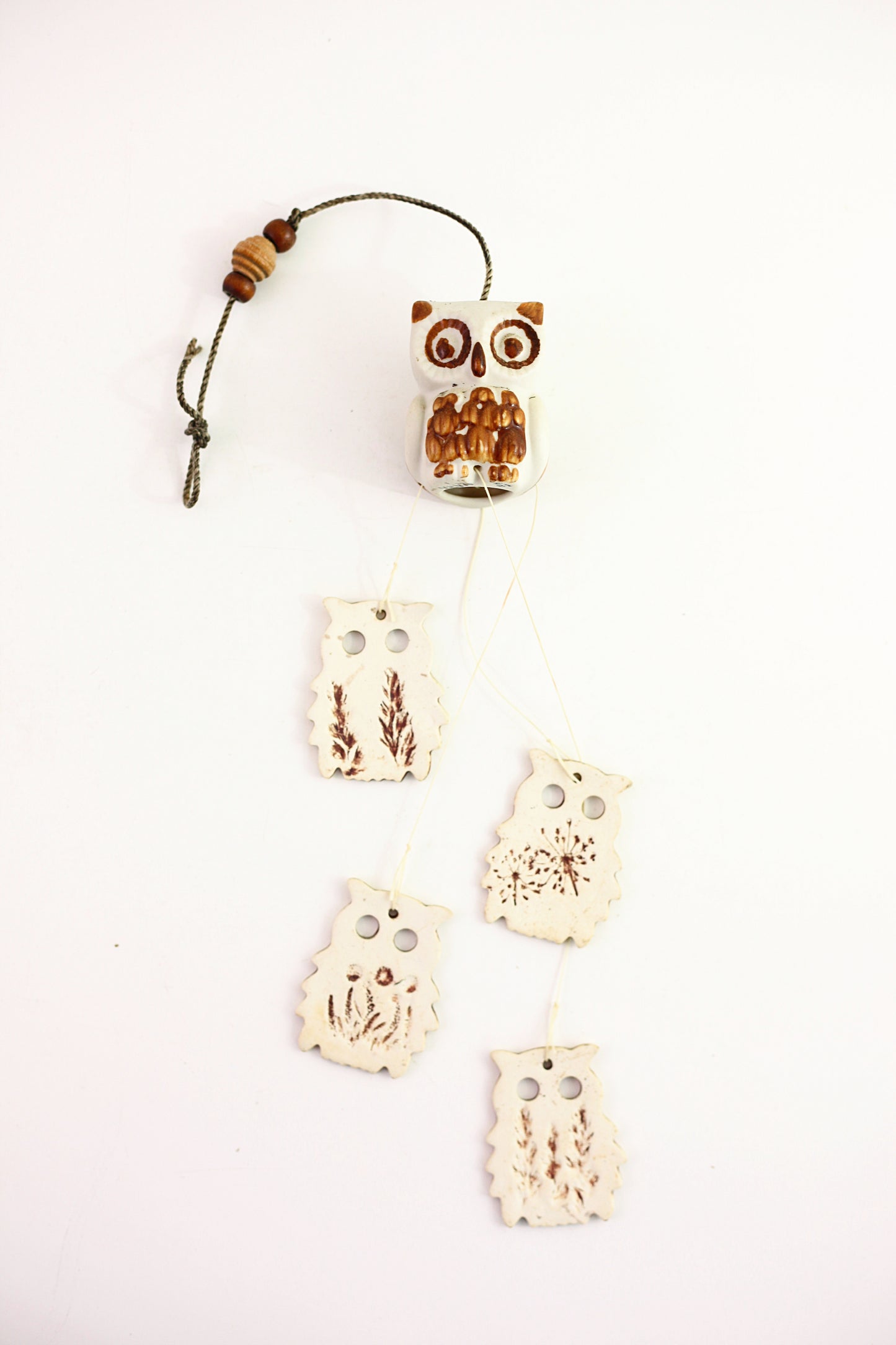 SOLD - Vintage Stoneware Owl Wind Chimes
