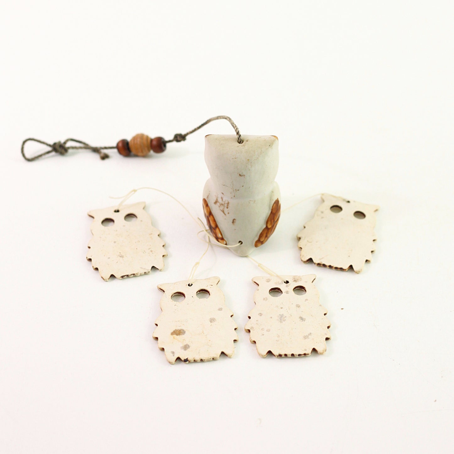SOLD - Vintage Stoneware Owl Wind Chimes