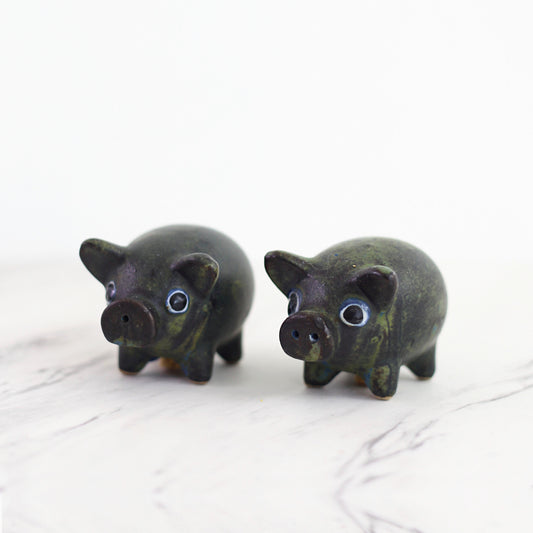 SOLD - Vintage Stoneware Pig Salt and Pepper Shakers