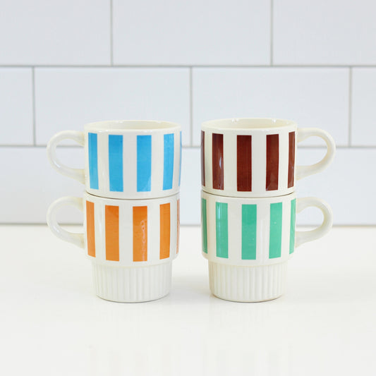 SOLD - Vintage Striped Stacking Mugs Set