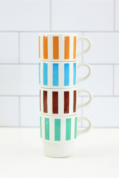 SOLD - Vintage Striped Stacking Mugs Set