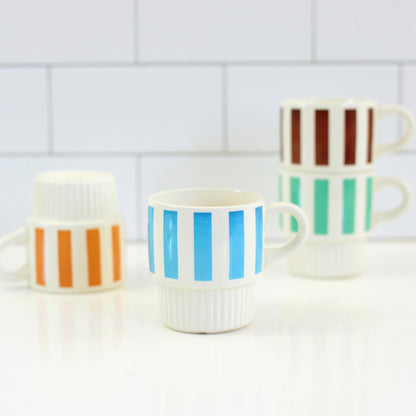 SOLD - Vintage Striped Stacking Mugs Set