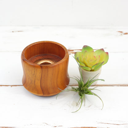 SOLD - Mid Century Modern Teak Wood Candle Holder