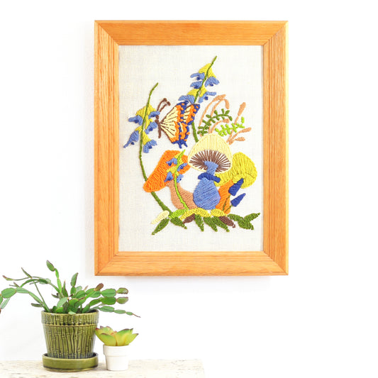 SOLD - Vintage Toadstool Crewel Embroidery