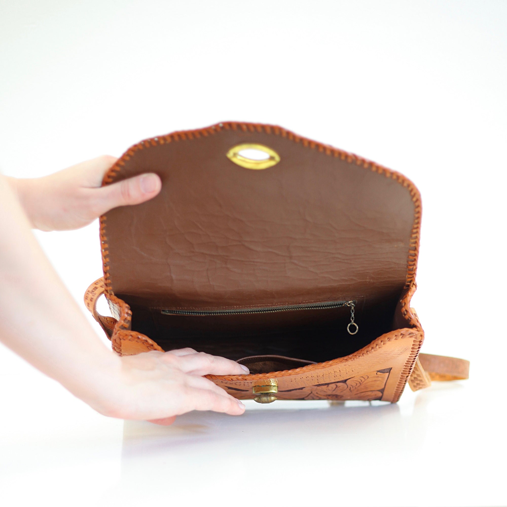 SOLD - Vintage Tooled Leather Crossbody Bag & Change Purse – Wise Apple ...