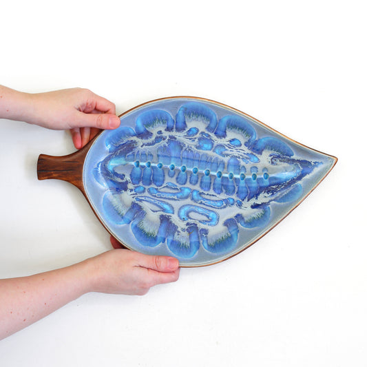 SOLD - Mid Century Modern Blue Leaf Ceramic Ashtray