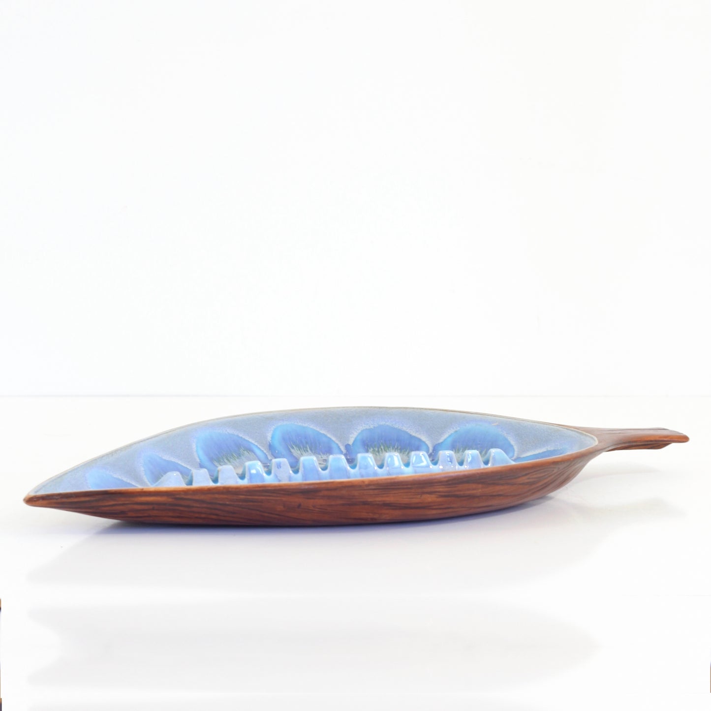 SOLD - Mid Century Modern Blue Leaf Ceramic Ashtray