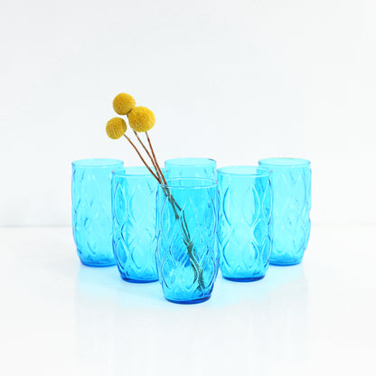 SOLD - Mid Century Turquoise Blue Madrid Glasses by Anchor Hocking