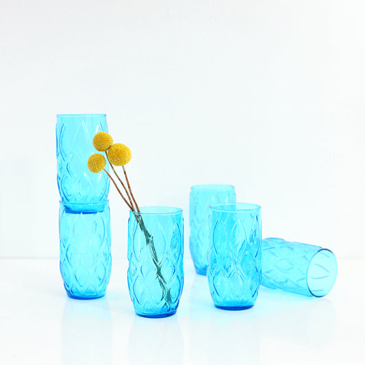 SOLD - Mid Century Turquoise Blue Madrid Glasses by Anchor Hocking