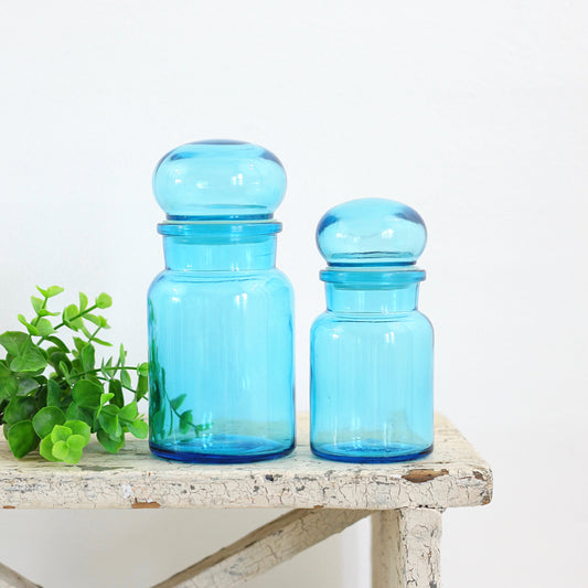 SOLD - Mid Century Turquoise Apothecary Jars from Belgium