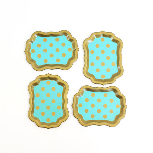 SOLD - Mid Century Modern Aqua & Gold Polka Dot Cocktail Trays