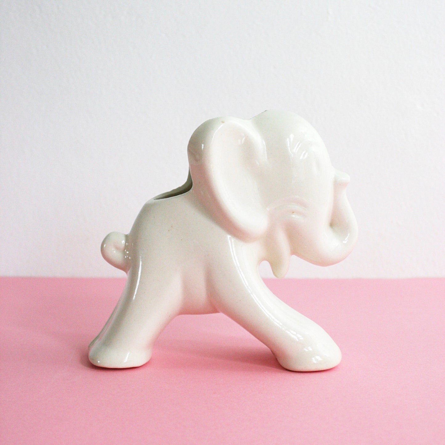 SOLD - Vintage Ceramic Elephant Planter / 1940s Uhl Pottery White Elephant Vase
