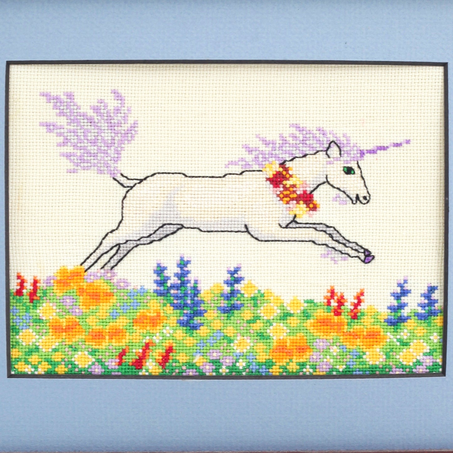 SOLD - Vintage Framed Unicorn Cross Stitch