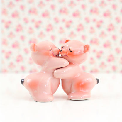 SOLD - Vintage Pink Hugging Bears Salt & Pepper Shakers