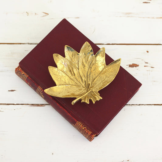 SOLD - Vintage Virginia Metalcrafters Sage Leaf Brass Dish