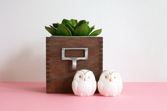 SOLD - Vintage White and Gold Ceramic Owl Salt and Pepper Shakers