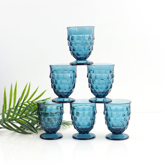 SOLD - Vintage Whitehall Pedestal Glasses in Riviera Blue