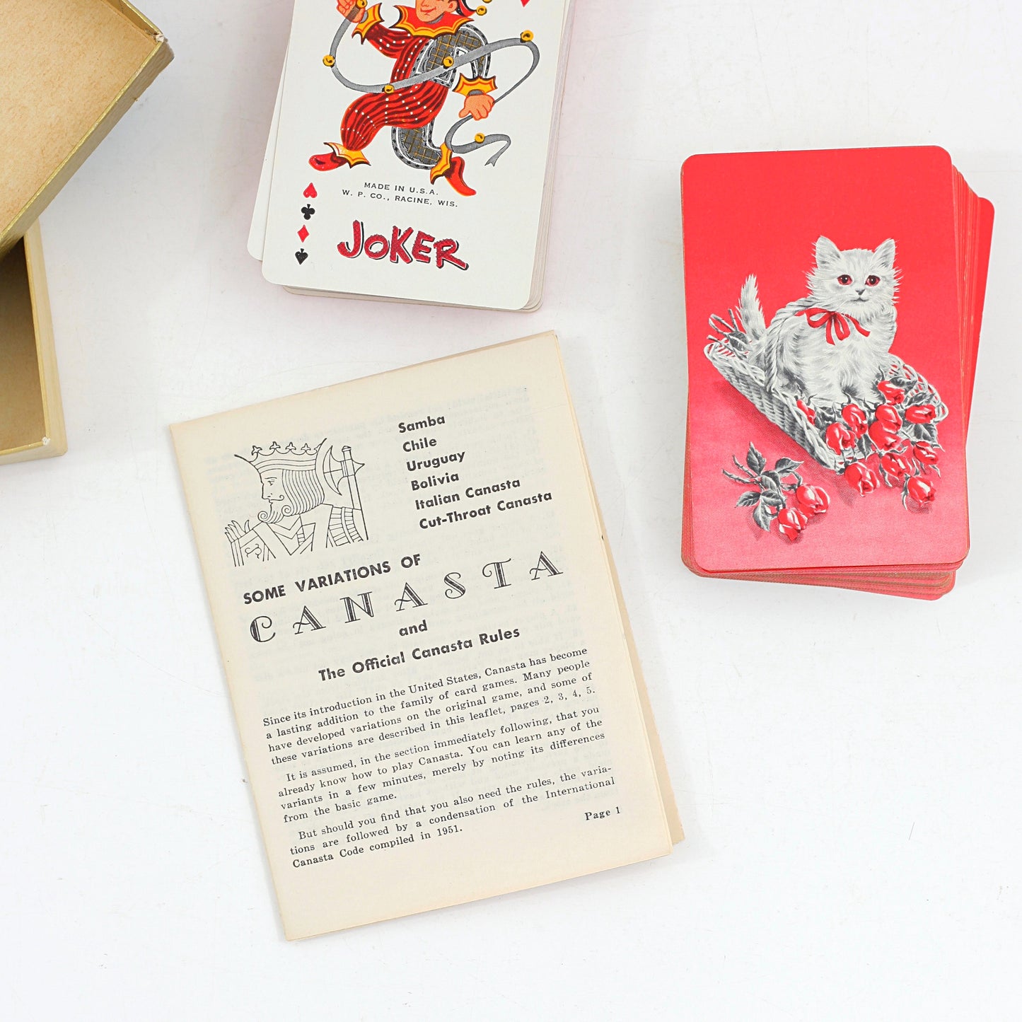 SOLD - Vintage Pink & Red Kitten Playing Cards