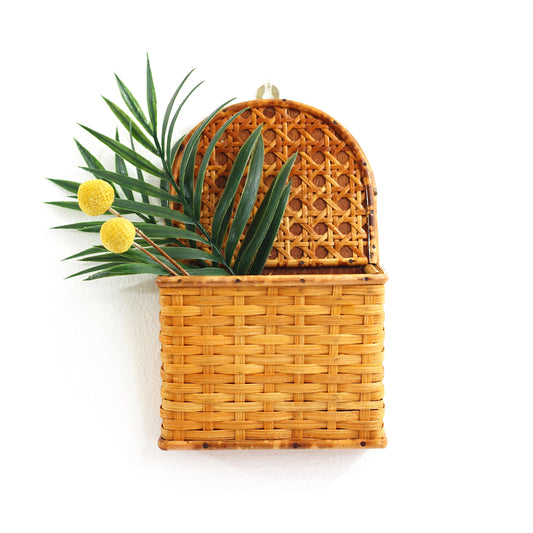 SOLD - Vintage Rattan and Wicker Wall Pocket