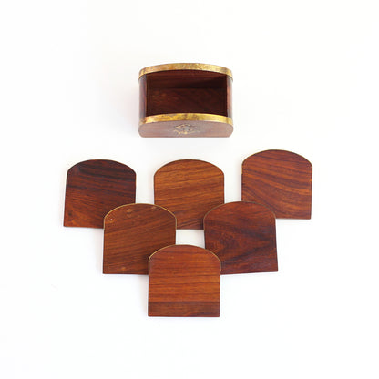 SOLD - Vintage Wood and Brass Anchor Drink Coasters Set