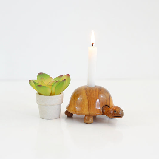 SOLD - Vintage Wooden Turtle Candle Holder