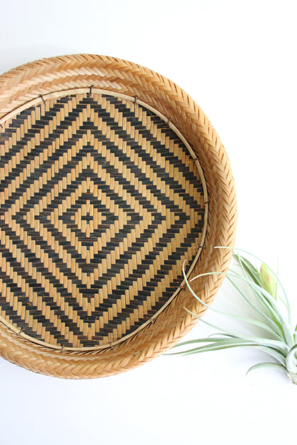 SOLD - Vintage Woven Diamond Pattern Basket Tray
