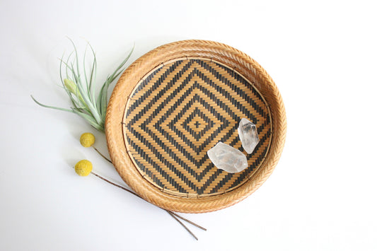SOLD - Vintage Woven Diamond Pattern Basket Tray