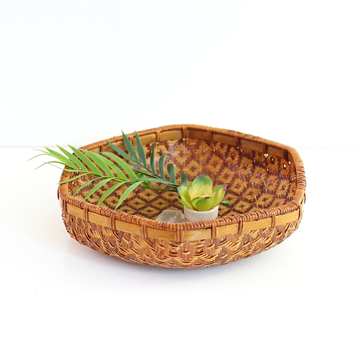 SOLD - Vintage Woven Geometric Basket Tray