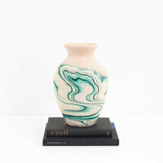 SOLD - Vintage Large Emerald Swirl Nemadji Pottery Vase
