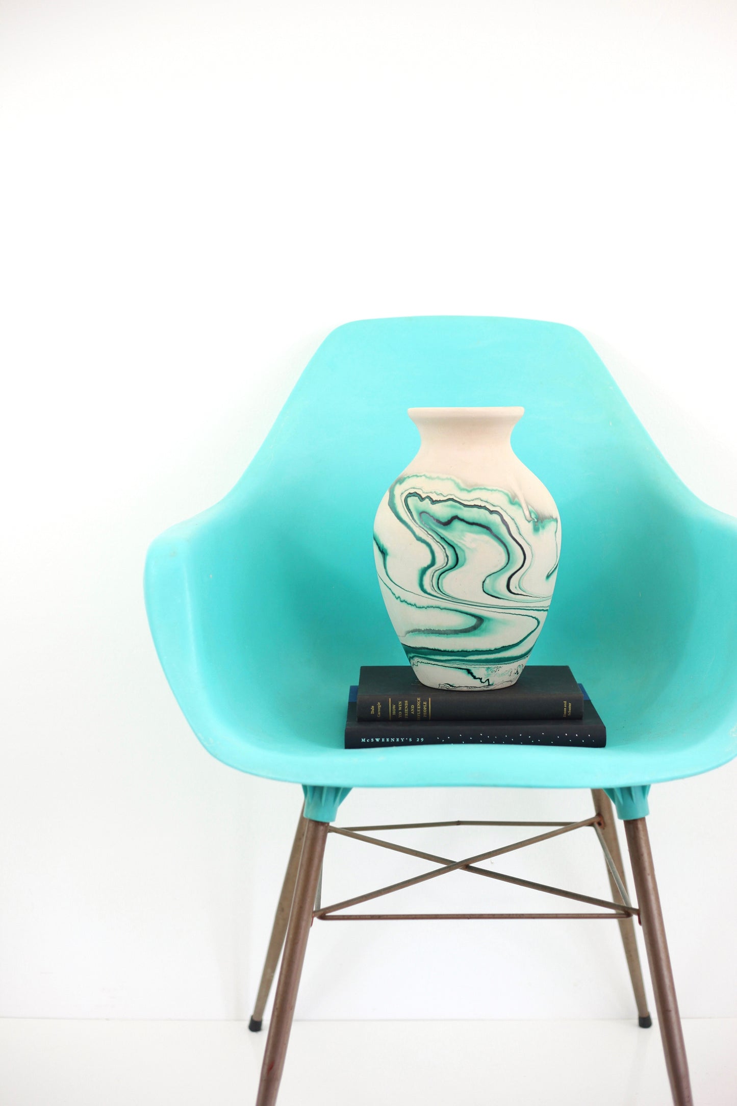 SOLD - Vintage Large Emerald Swirl Nemadji Pottery Vase